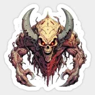 Horned Demon Skull Doom Sticker